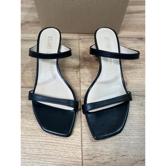 Stuart Weitzman Aleena 50 Block Heel Sandals Black Leather Size 8.5 NWOB Sleek - Picture 2 of 11